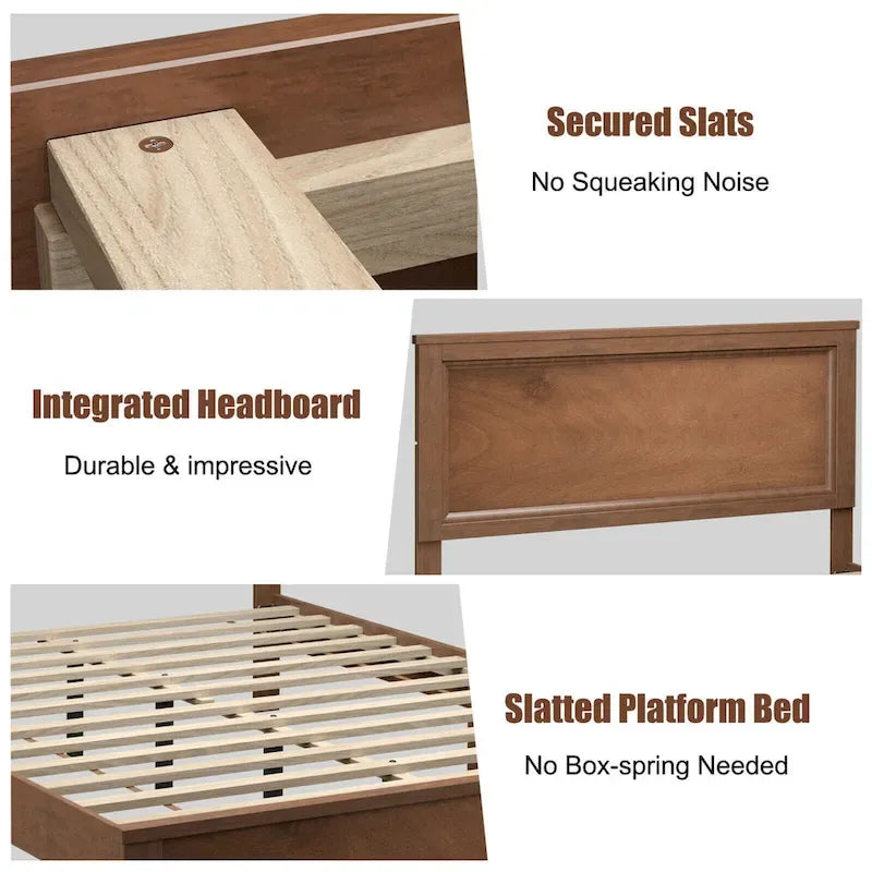 Gymax Twin/Full/Queen Size Bed Frame Platform Slat High Headboard