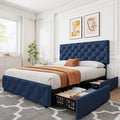 Linen Upholstered Platform Bed Frame with Adjustable Headboard