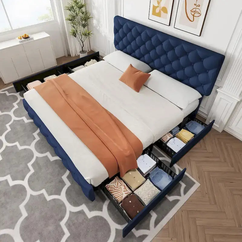 Linen Upholstered Platform Bed Frame with Adjustable Headboard