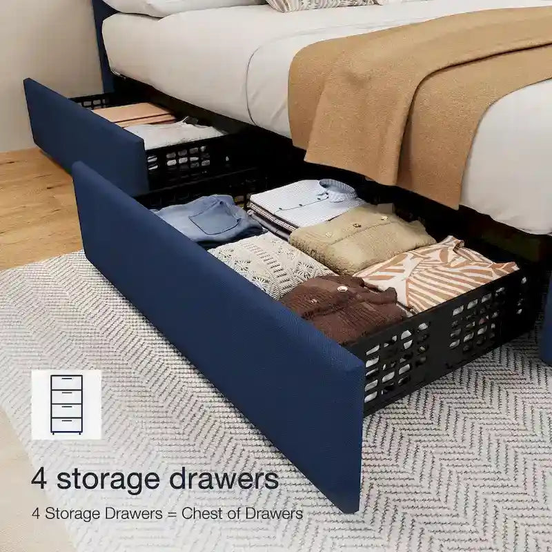 Linen Upholstered Platform Bed Frame with Adjustable Headboard