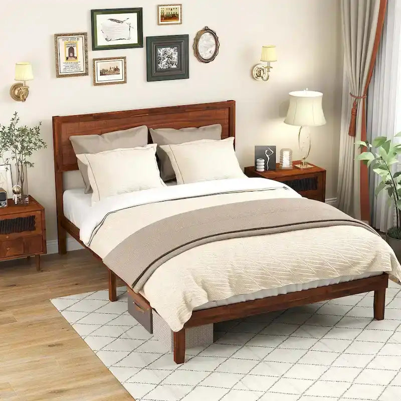 Gymax Twin/Full/Queen Bed Frame w/ Rustic Headboard Under-bed Storage