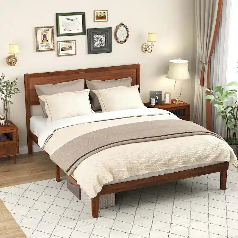 Gymax Twin/Full/Queen Bed Frame w/ Rustic Headboard Under-bed Storage