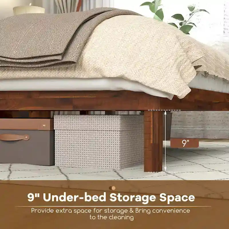 Gymax Twin/Full/Queen Bed Frame w/ Rustic Headboard Under-bed Storage