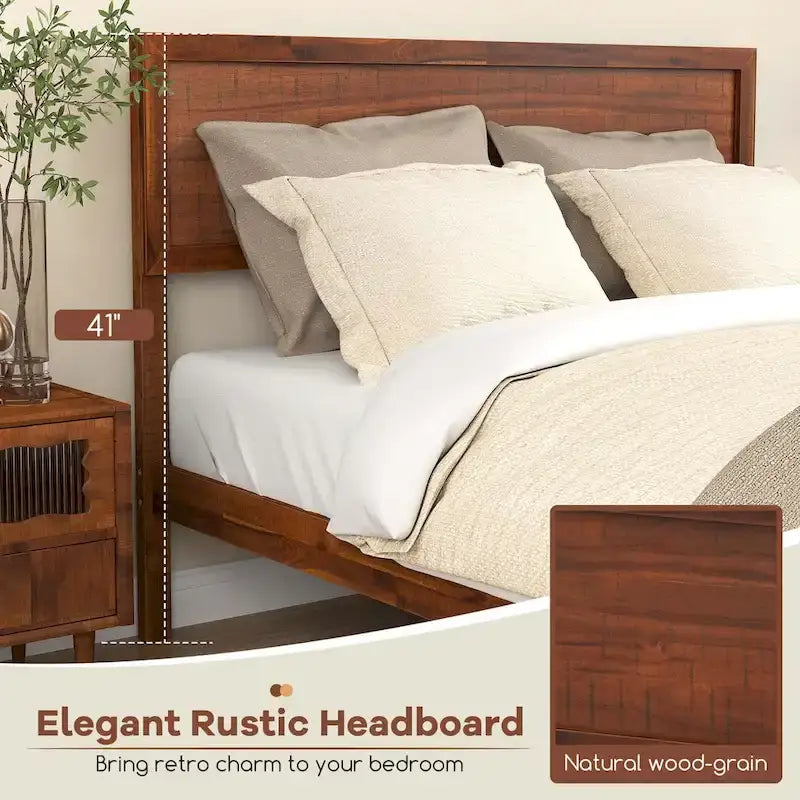 Gymax Twin/Full/Queen Bed Frame w/ Rustic Headboard Under-bed Storage