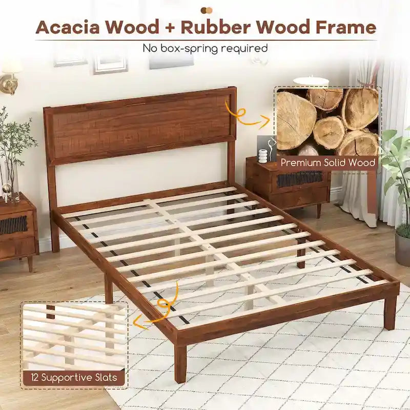 Gymax Twin/Full/Queen Bed Frame w/ Rustic Headboard Under-bed Storage