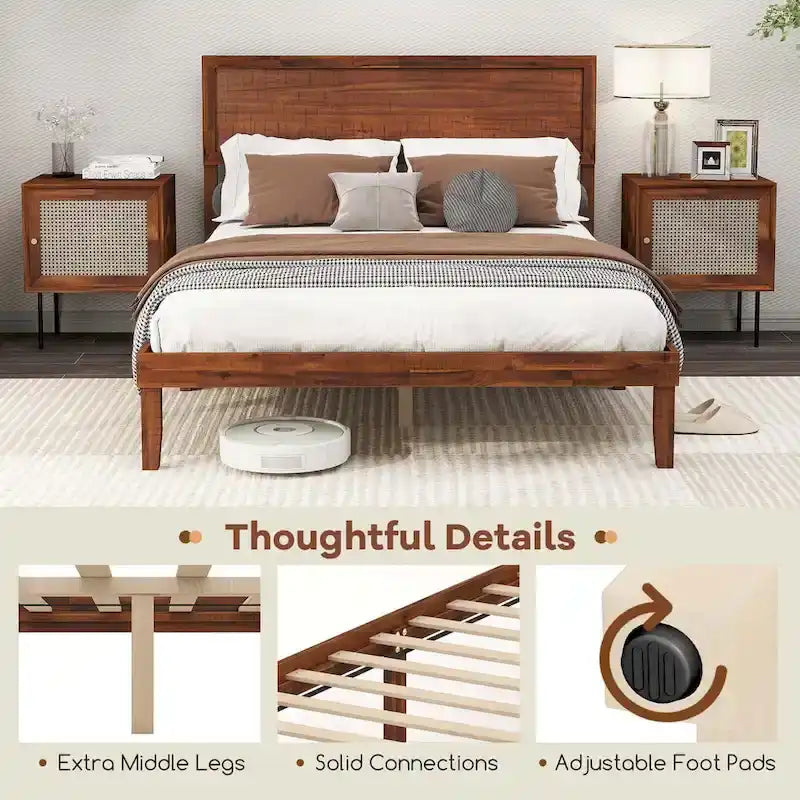 Gymax Twin/Full/Queen Bed Frame w/ Rustic Headboard Under-bed Storage
