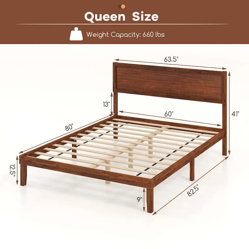 Gymax Twin/Full/Queen Bed Frame w/ Rustic Headboard Under-bed Storage