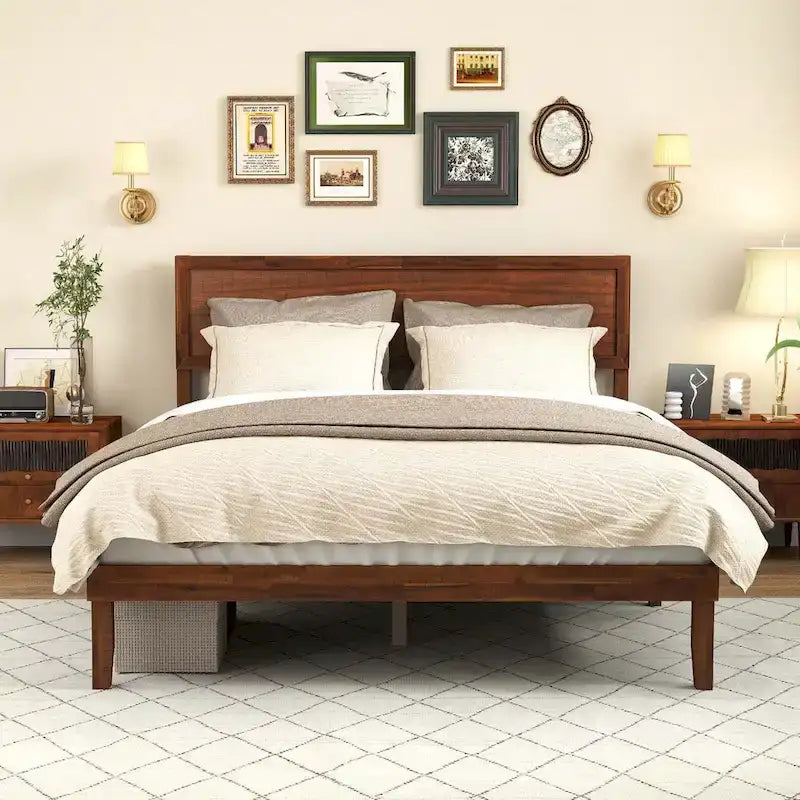 Gymax Twin/Full/Queen Bed Frame w/ Rustic Headboard Under-bed Storage