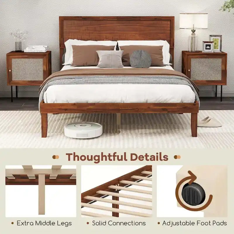 Gymax Twin/Full/Queen Bed Frame w/ Rustic Headboard Under-bed Storage