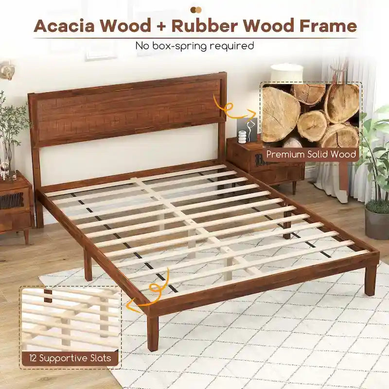 Gymax Twin/Full/Queen Bed Frame w/ Rustic Headboard Under-bed Storage