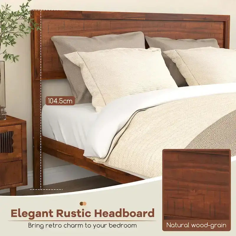 Gymax Twin/Full/Queen Bed Frame w/ Rustic Headboard Under-bed Storage