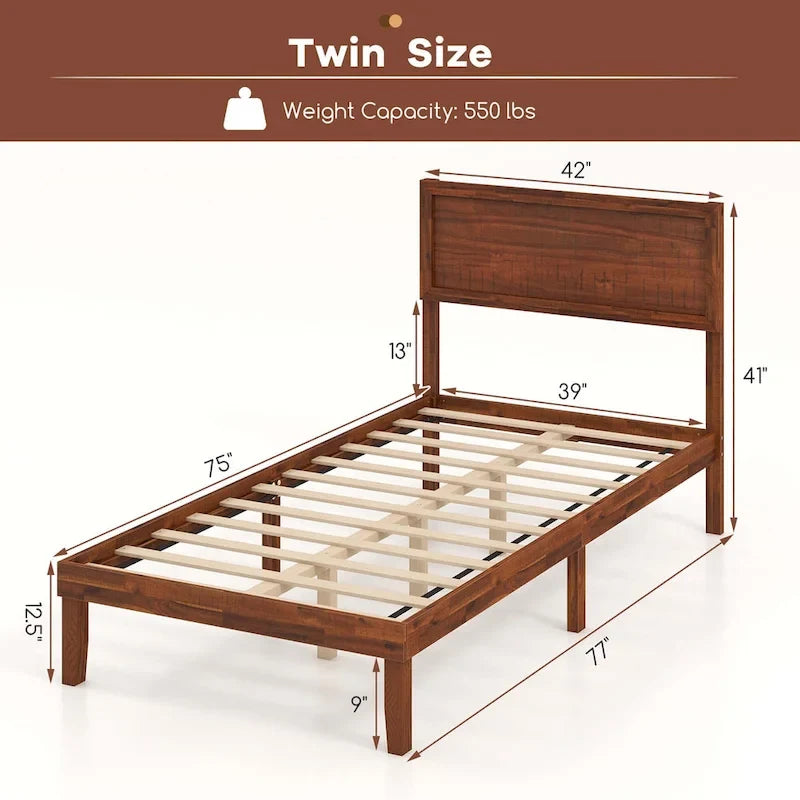 Gymax Twin/Full/Queen Bed Frame w/ Rustic Headboard Under-bed Storage