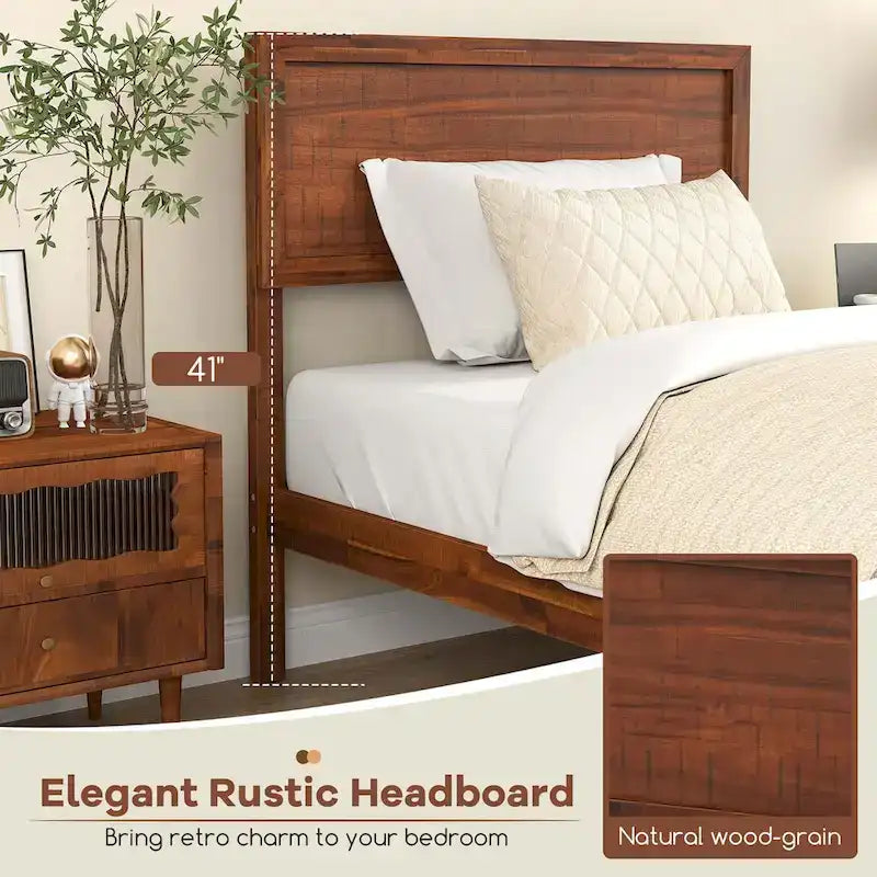 Gymax Twin/Full/Queen Bed Frame w/ Rustic Headboard Under-bed Storage