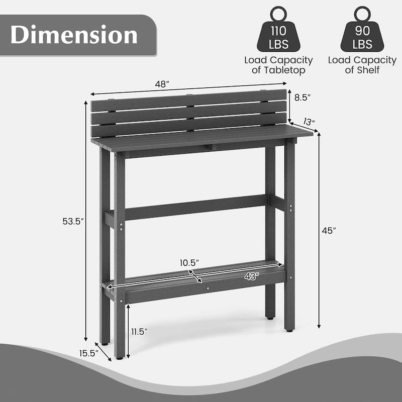 Costway 48 Outdoor Bar Table with Storage Shelf & Adjustable Foot - See Details
