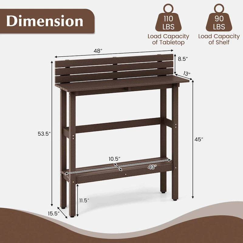 Costway 48 Outdoor Bar Table with Storage Shelf & Adjustable Foot - See Details