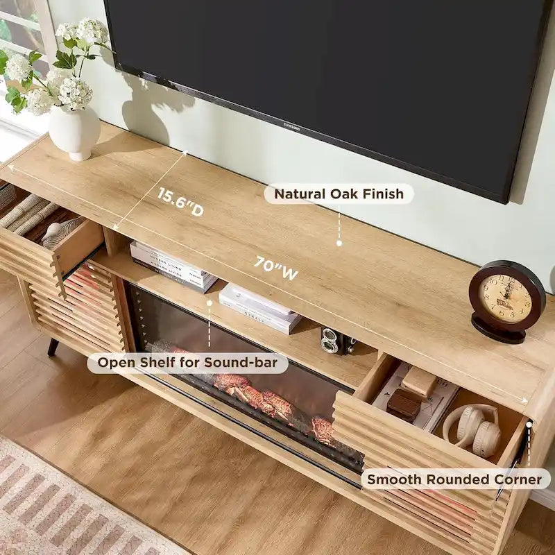 Mid Century Modern Fireplace TV Stand, Entertainment Center