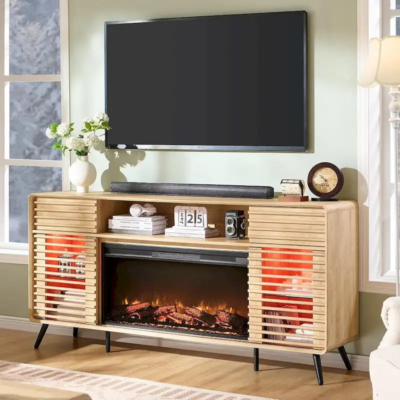 Mid Century Modern Fireplace TV Stand, Entertainment Center