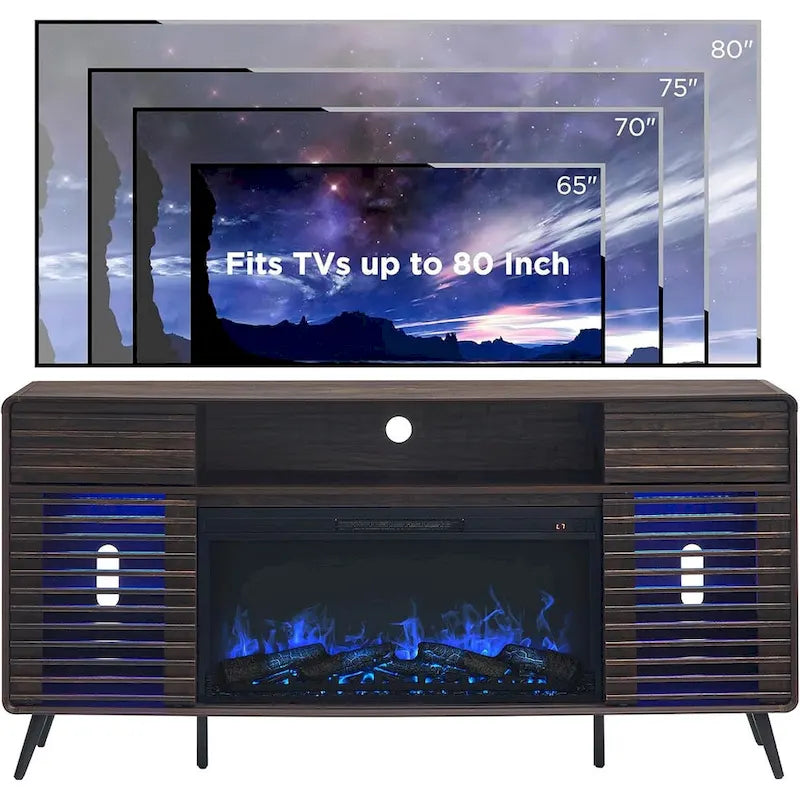 Mid Century Modern Fireplace TV Stand, Entertainment Center