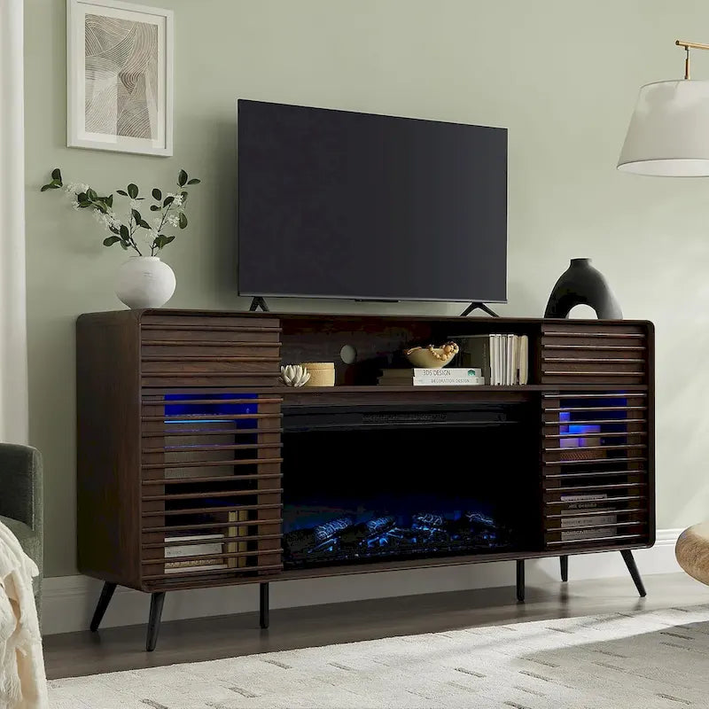 Mid Century Modern Fireplace TV Stand, Entertainment Center
