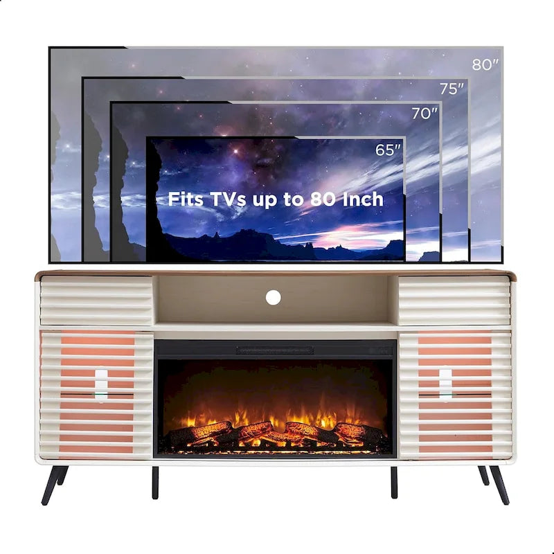 Mid Century Modern Fireplace TV Stand, Entertainment Center