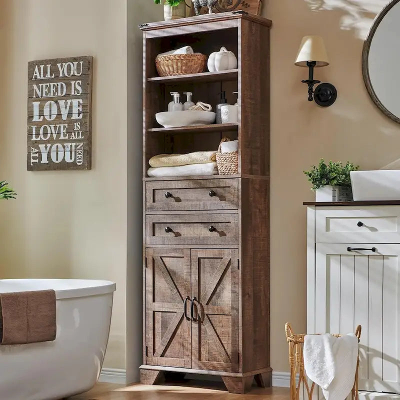 72 Tall Bathroom Storage Cabinet, Farmhouse Storage Cabinet - N/A