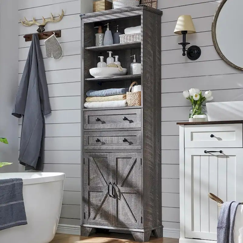 72 Tall Bathroom Storage Cabinet, Farmhouse Storage Cabinet - N/A