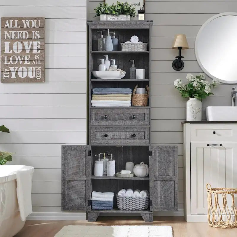 72 Tall Bathroom Storage Cabinet, Farmhouse Storage Cabinet - N/A