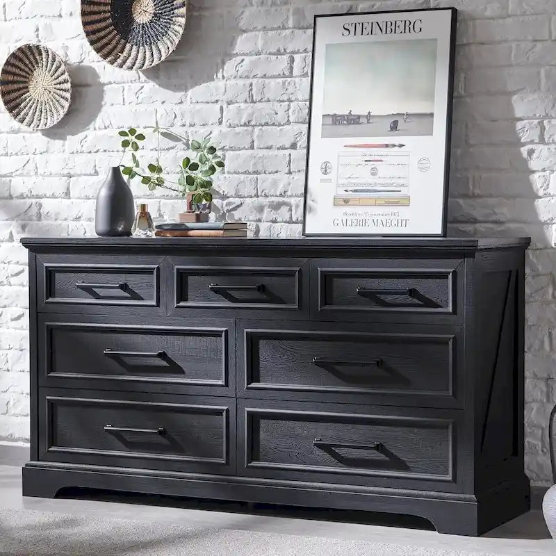 Farmhouse 7 Drawer Dresser for Bedroom, Chest of Drawers, TV Stand