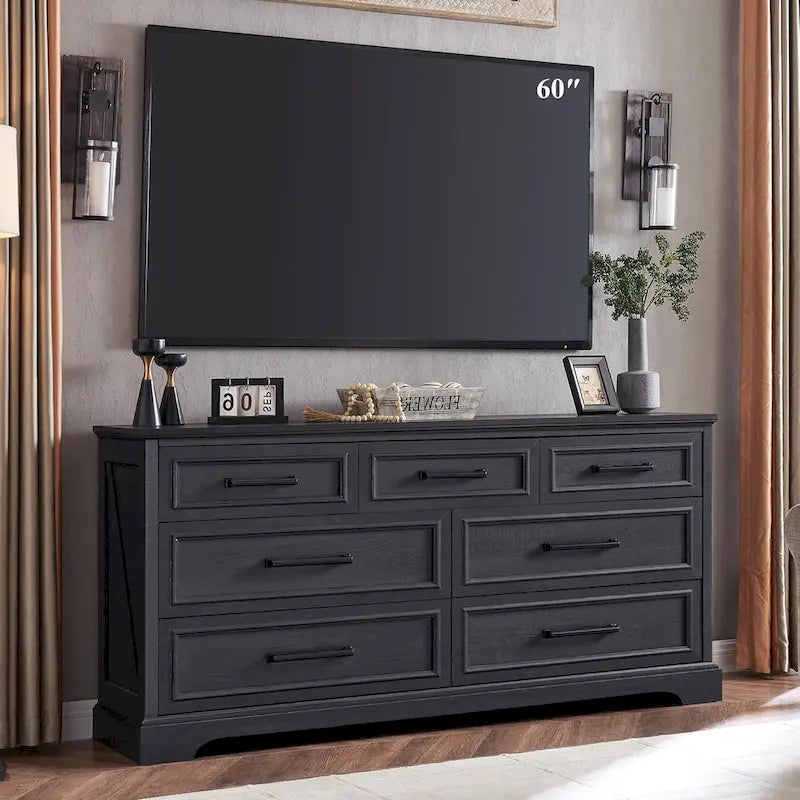 Farmhouse 7 Drawer Dresser for Bedroom, Chest of Drawers, TV Stand