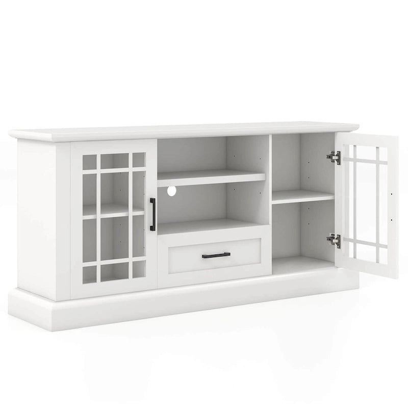 Gymax Farmhouse TV Stand for TVs up to 70 Media Center w/Glass Doors