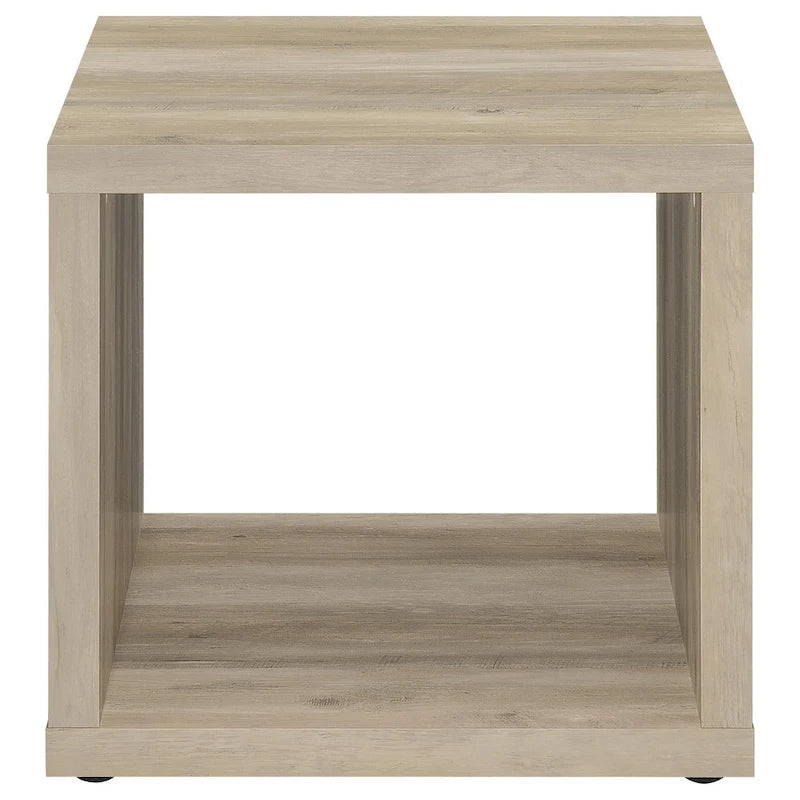 Rizz Side End Table, Square Cube Design Shelf, 23 Inch Light Brown