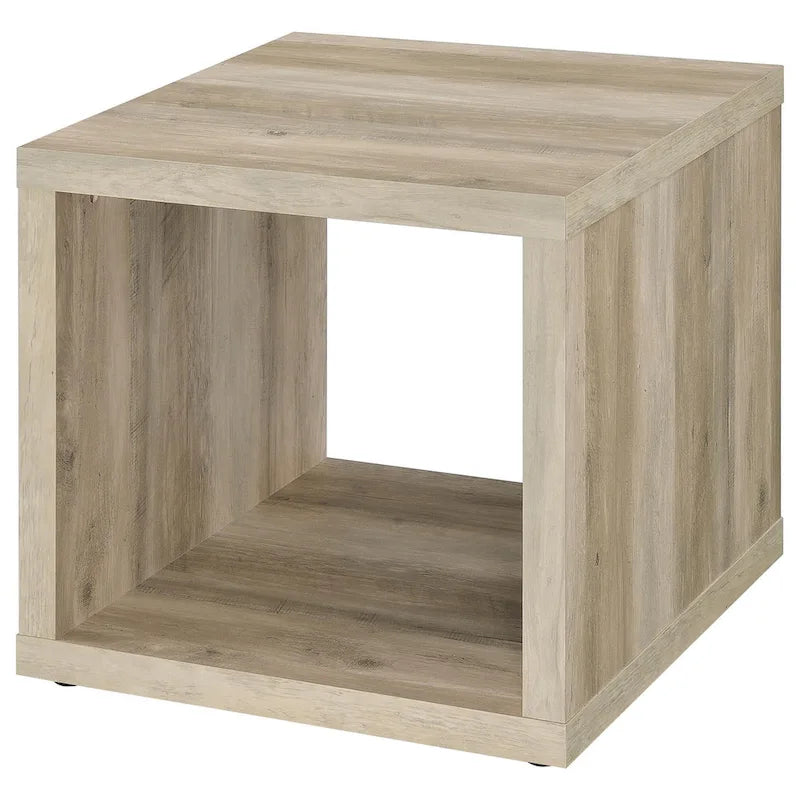 Rizz Side End Table, Square Cube Design Shelf, 23 Inch Light Brown