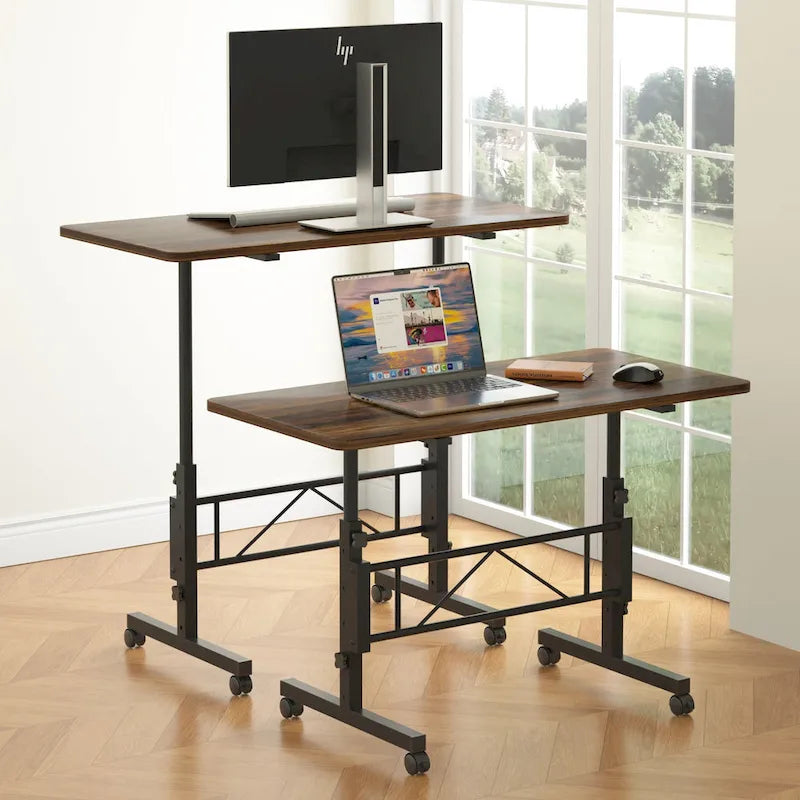Mobile Stand Up Desk with Wheels, Small Standing Desk Adjustable Height, 31.5 Inch Portable Rolling Desks