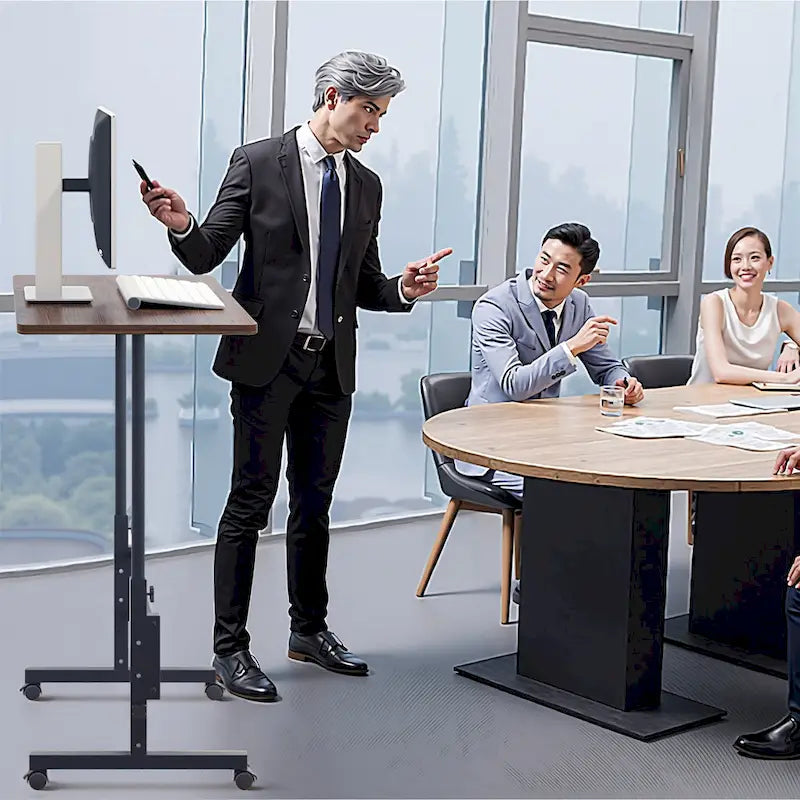 Mobile Stand Up Desk with Wheels, Small Standing Desk Adjustable Height, 31.5 Inch Portable Rolling Desks