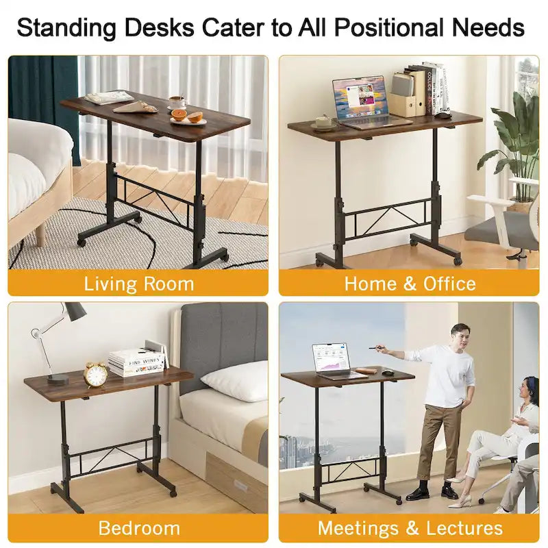 Mobile Stand Up Desk with Wheels, Small Standing Desk Adjustable Height, 31.5 Inch Portable Rolling Desks