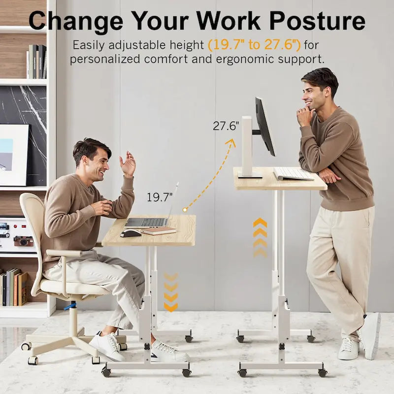 Mobile Stand Up Desk with Wheels, Small Standing Desk Adjustable Height, 31.5 Inch Portable Rolling Desks