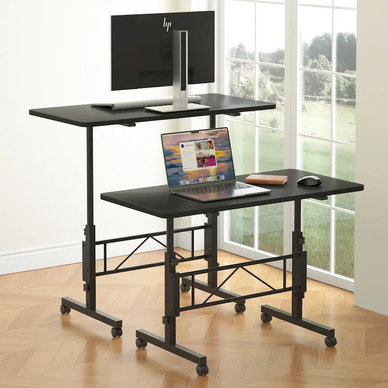 Mobile Stand Up Desk with Wheels, Small Standing Desk Adjustable Height, 31.5 Inch Portable Rolling Desks