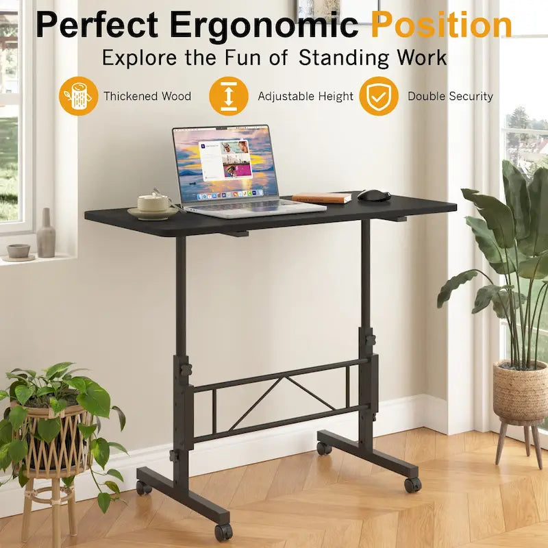 Mobile Stand Up Desk with Wheels, Small Standing Desk Adjustable Height, 31.5 Inch Portable Rolling Desks