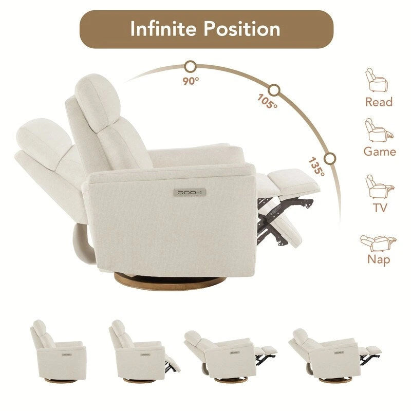 Maire Power Swivel Nursery Recliner Chair with Nightlight