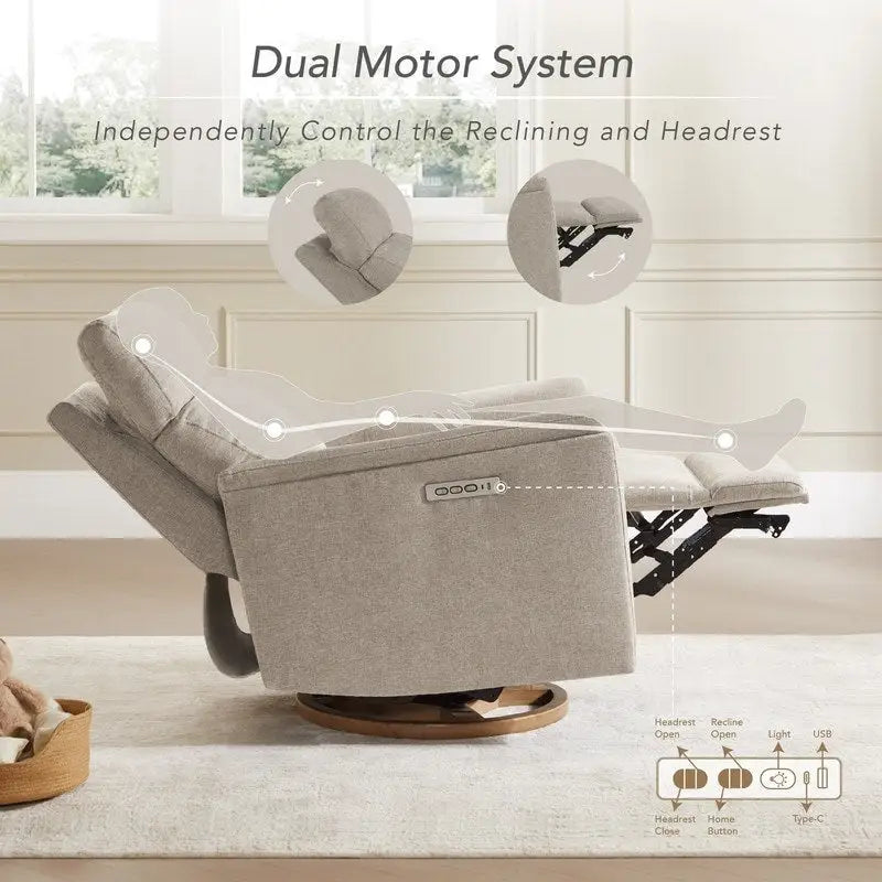 Maire Power Swivel Nursery Recliner Chair with Nightlight