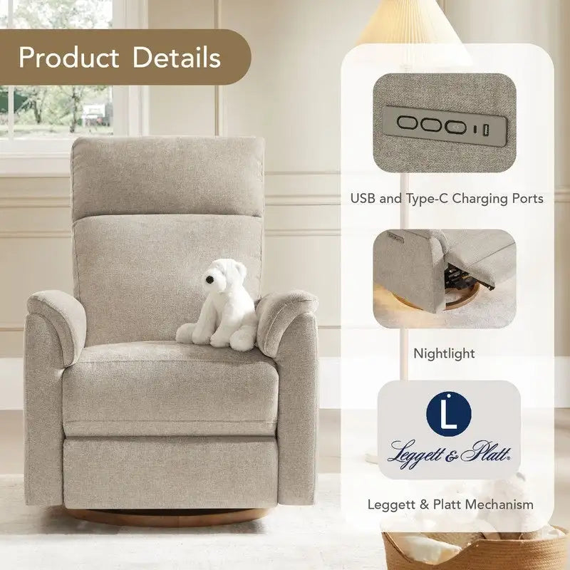 Maire Power Swivel Nursery Recliner Chair with Nightlight