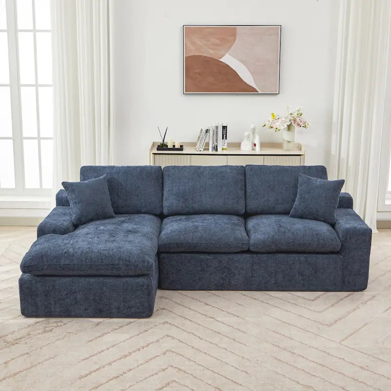 L-Shaped Reversible Sectional Sofa Chenille Fabric Couch Chaise