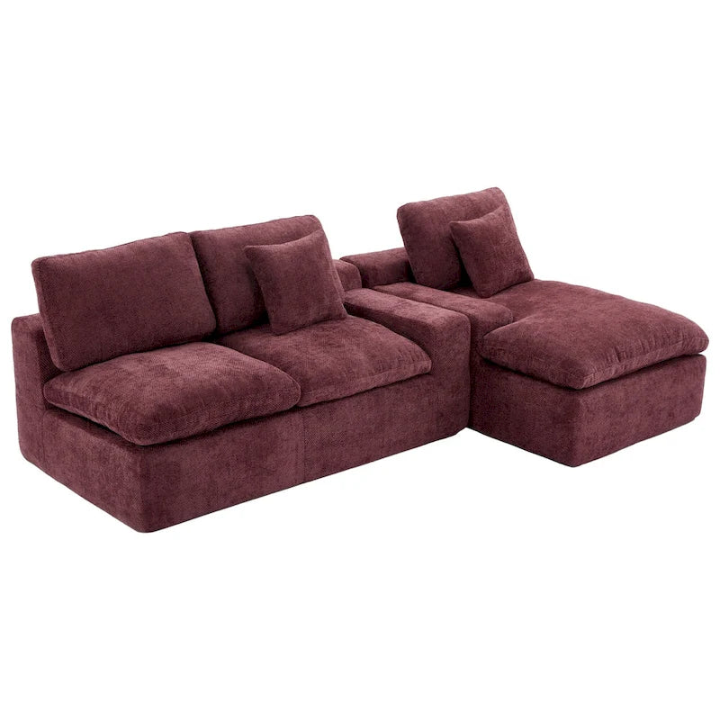 L-Shaped Reversible Sectional Sofa Chenille Fabric Couch Chaise