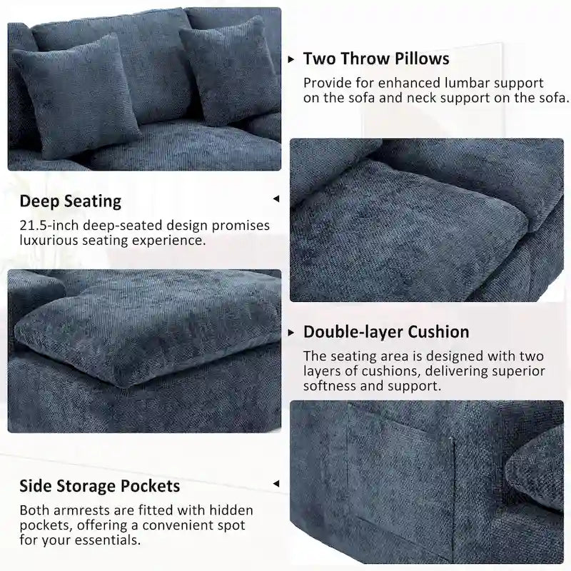 L-Shaped Reversible Sectional Sofa Chenille Fabric Couch Chaise