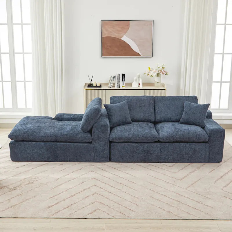 L-Shaped Reversible Sectional Sofa Chenille Fabric Couch Chaise
