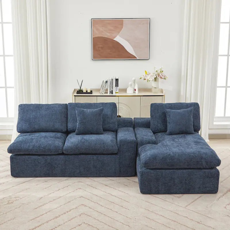 L-Shaped Reversible Sectional Sofa Chenille Fabric Couch Chaise