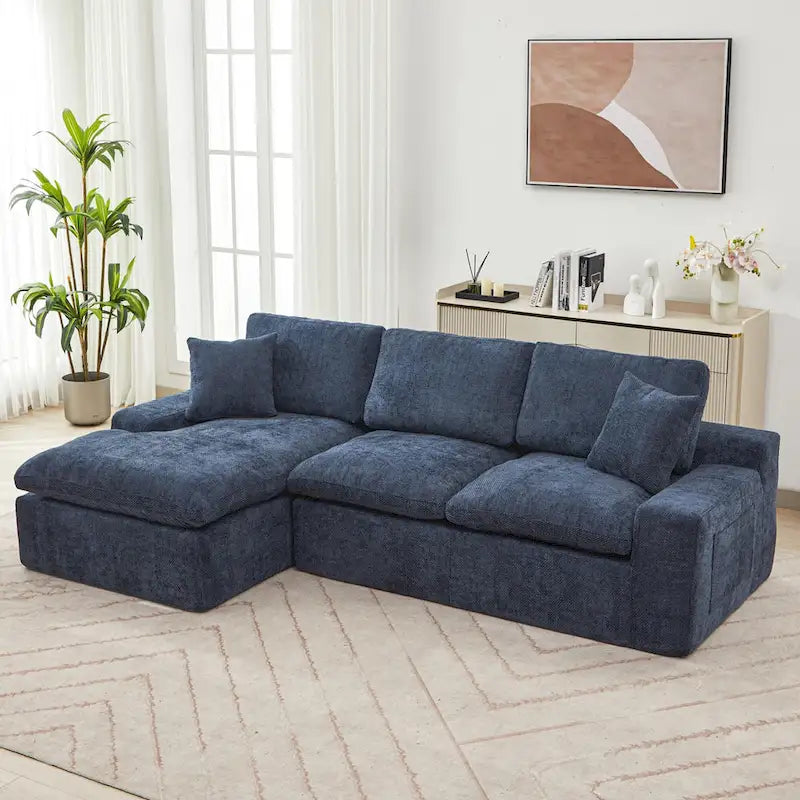 L-Shaped Reversible Sectional Sofa Chenille Fabric Couch Chaise
