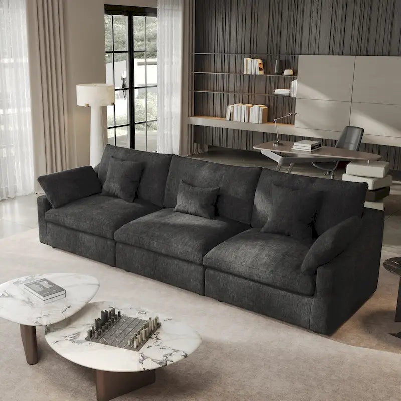 Modern Comfy Linen Sectional Sofa 3-Seater Down Filled Cloud Couch