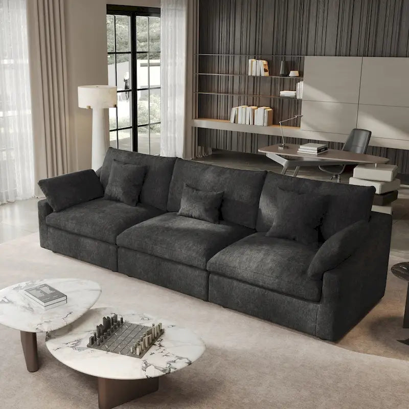 Modern Comfy Linen Sectional Sofa 3-Seater Down Filled Cloud Couch
