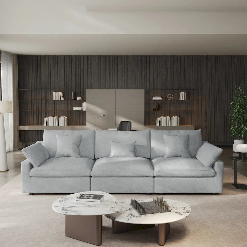 Modern Comfy Linen Sectional Sofa 3-Seater Down Filled Cloud Couch